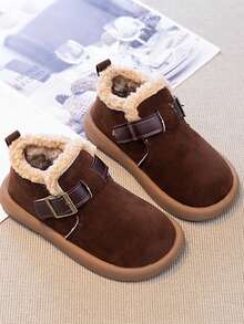 1 Pasang Sepatu Bot Pendek Musim Dingin Anak-Anak dengan Lapisan Termal, Tali Gesper yang Dapat Diatur, Hangat, Anti Selip, Serbaguna - Coklat - View 3
