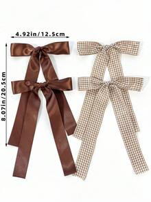 4 Pcs Brown Hair Bows For Women Girls,Large Satin And Gingham Plaid Ribbon Bow Alligator Clips With Long Streamers,Fall Hair Accessories Set Festival - Multicolor - View 5