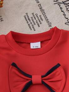 2pcs Baby Girl Sporty Casual Contrast Color 3D Big Bow Long Sleeve Sweatshirt & Pants Set, Thin Spring/Autumn - Red - View 4