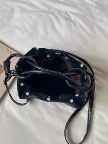 Women's Black Polka Dot Pattern Shoulder Bag, Fashion Faux Leather Crossbody Handbag, Adjustable Strap Daily Commute Tote - Black - View 6