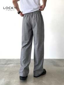 1pc Men's Autumn/Winter Grey Button Waist Straight Leg Casual Pants, Business Commute Draped Trousers With Line Design - Grey - View 2