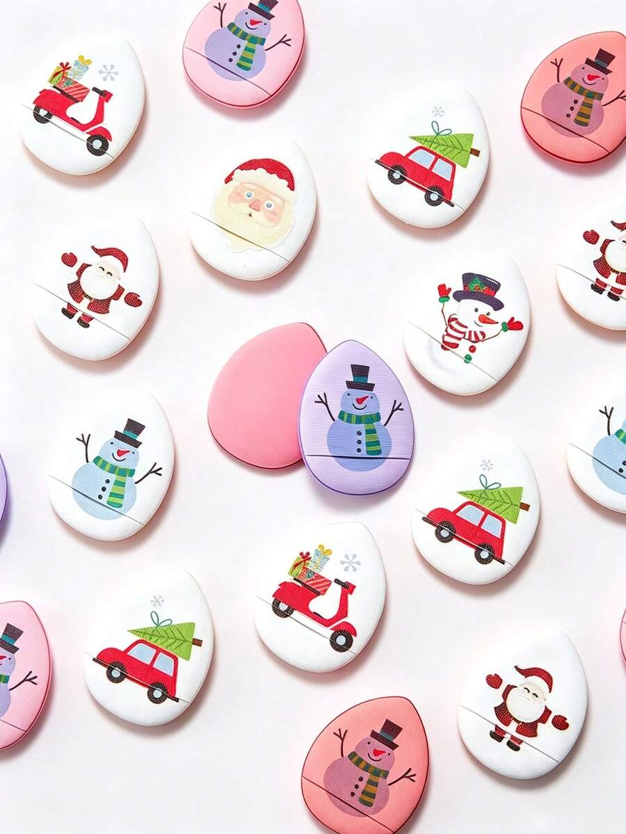 6pcs/1pc Christmas-Themed Finger Puff – Suitable For Both Wet And Dry Use; Ideal For Applying Makeup To Areas Like The Corners Of The Mouth And Eyes; Suitable For All Skin Types; The Perfect Christmas Gift. - Multicolor - View 1