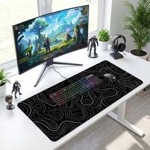 1pc Topographic Map Pattern XXL Mouse Pad - Extra Large Extended Desk Mat, Suitable For Gaming, Black And White Minimalist Keyboard Pad, Suitable For Office And Home - View 9