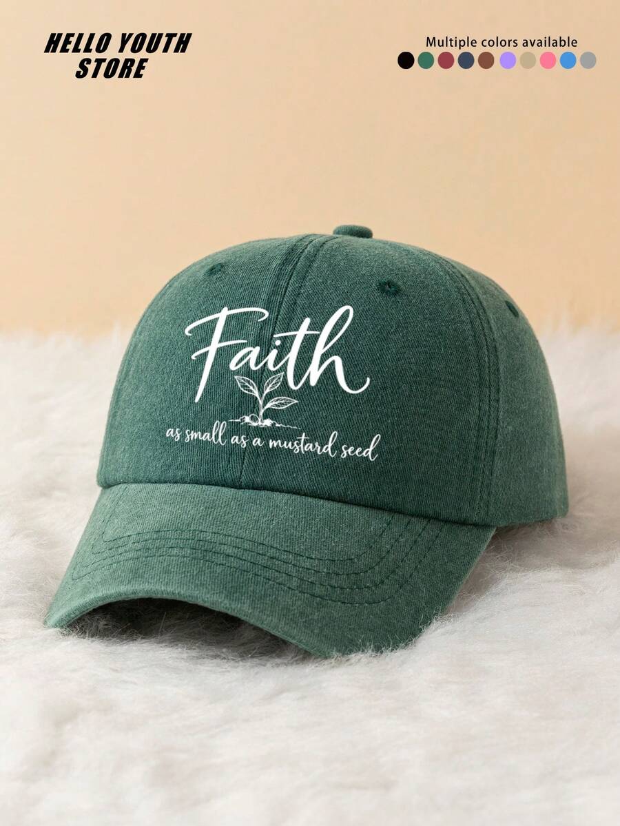 1pc Women's Casual "Faith" Letter Print Sports Cap, Fashionable & Versatile, Adjustable Lightweight Comfortable Sweatband Multi-Function Baseball Hat, Vintage Washed Hat, Sun Protection Hat For Travel And Daily Wear, Gift For Friends