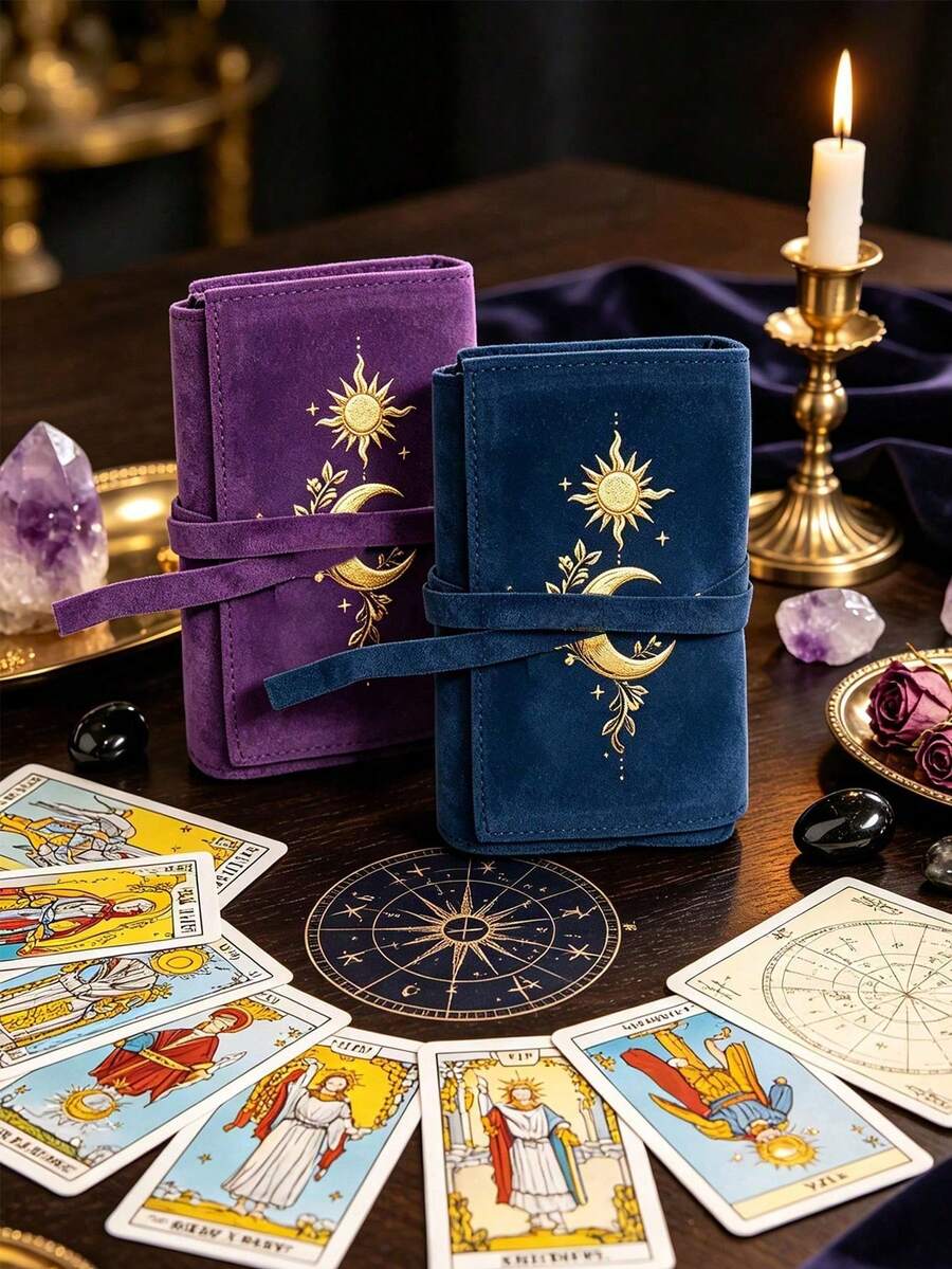Tarot Card Storage Bag, Compact Drawstring Pouch With Gold Sun & Moon ...