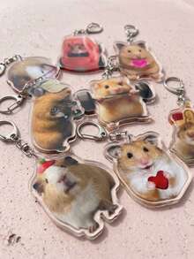 8 móc khóa acrylic hình chuột hamster và chuột lang Guinea Pig dễ thương hài hước, thiết kế thú cưng phong cách meme với hình nâng tạ/lái xe/vương miện/trái tim, phụ kiện móc khóa balo và ô tô, quà tặng chữa lành giảm căng thẳng cho người yêu thú cưng và bạn bè - Nhiều màu - Xem 4