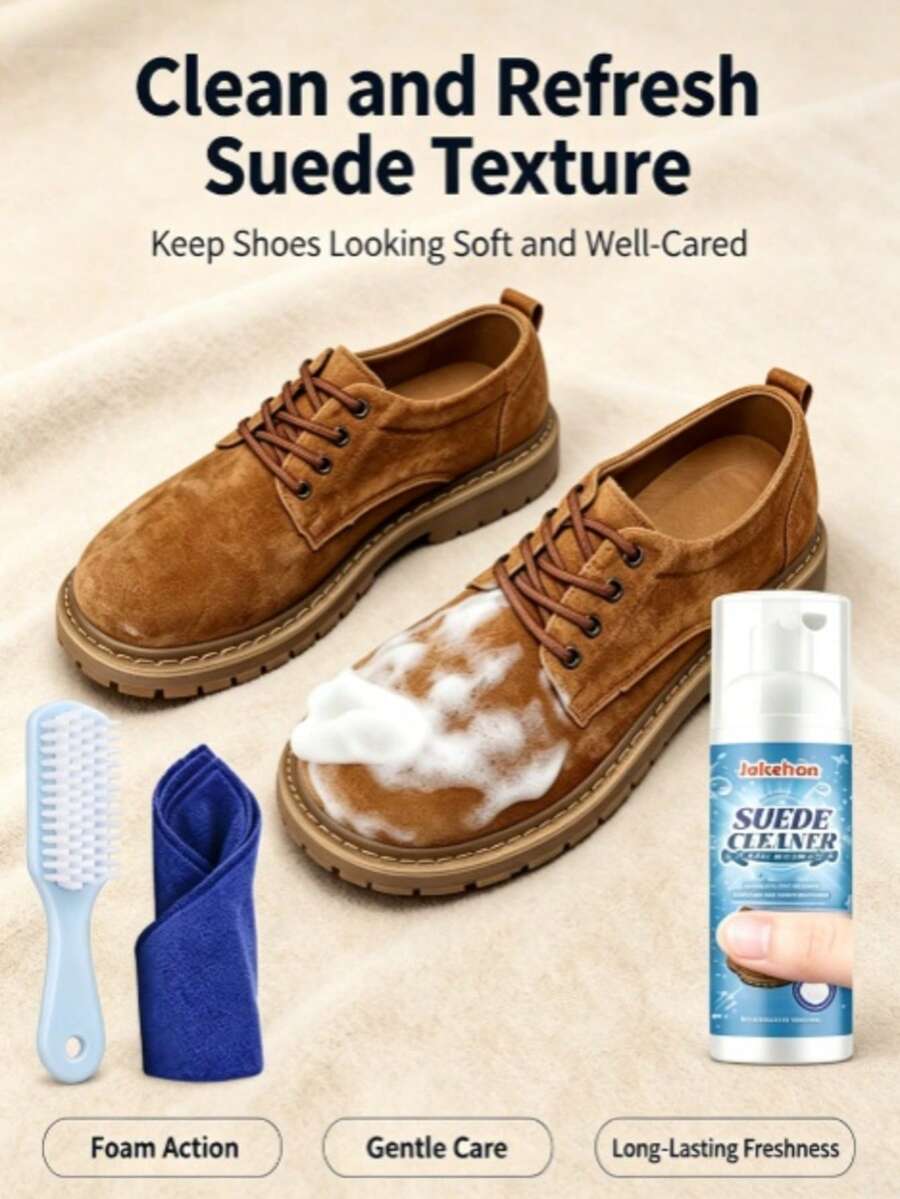 1pc Suede Cleaner, Suitable For Knit Boots, Leather, Canvas Shoe Upper Cleaning Kit (100ML + Brush + Towel) - A - View 1