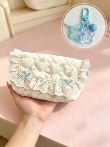 Pink Puppy Quilted Flap Makeup Bag, Multi-Functional Storage Bag, Can Be Used As Storage Bag, Student Pencil Case, Gentle Girl Style, Decorated With Star Pendant, Large Capacity Portable Storage For Makeup And Stationery, Soft Cotton Material, Sweet And Cute, Suitable For Daily Commute, Campus Learning, Short Trips, Gift For Family And Friends - Multicolor - View 2