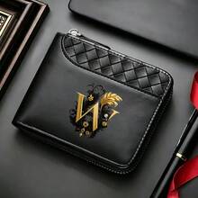 Men'sWallet A-Z26surnameinitialspatternBlack,ZipperClosure,Multiple CardSlots,Large Capacity,Stitching Design-Perfect Gift For Father,Husband,Brother - Black - View 35