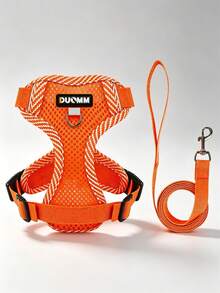 1 Set Arnés y Correa Lindo para Perro, Arnés de Pecho Transpirable para Perro Pequeño, Ajustable, Adecuado para Caminar, Trotar, Actividades al Aire Libre, Color Naranja - Naranja - Ver 2