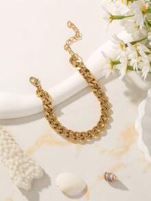1pc Women's Bracelet, Beach Vacation Layering Style, Non-Fading Non-Rusting Stainless Steel Women's Hip Hop Thick Cuban Chain Bracelet, Daily Accessory Gift - Yellow Gold - View 4