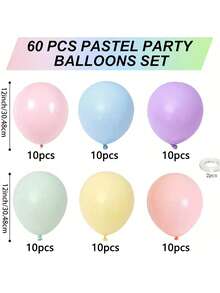 60pcs Pastel Latex Balloons - Colorful Party Decorations, Suitable For Holiday Celebrations, Birthday Parties, Anniversaries, Wedding Decor - Multicolor - View 6