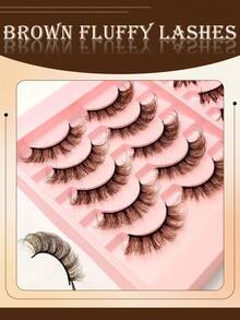 10 Pairs Brown Lashes, Fluffy & Wet, Fine & Thick Cat Eye Makeup, Spike Lashes, Cosplay Lashes, Cat Eye Lashes, Two Styles, Two In One Eyelash - Brown - View 4