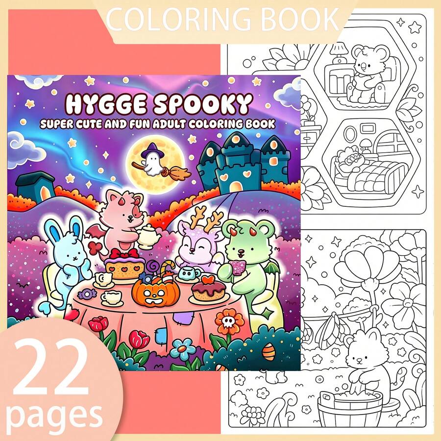 [NEW HYGGE SPOOKY Coloring Book] 1pc Original Coloring Book ,22 Pages Single-Sided Printing,Clear Lines And Exquisite Patterns,Ideal For Relaxation | Perfect Gift For New Year, Christmas,Birthdays,School Holidays,Perfect For Adults & Teens & Child - Single Piece - View 1