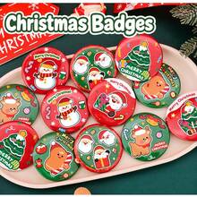 1PC Christmas Button Badge Pins, Vintage Holiday Cartoon Brooch Collection With Santa Snowman Gingerbread Tree Patterns, Cute Round Pins For Backpack Hat Jacket Decoration, Festive Party Accessories, Seasonal Gift Idea - Multicolor - View 3