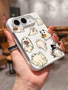 1pc Fashionable Cute Simple Skin Feel PC Material Halloween Ghost Element Folding Phone Case, Can Protect And Prevent Falling For:SamsungGalaxy Z Fold 8/IPhoneDuo - White - View 2