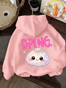 Tween Girl Fun Print Sweatshirt, Warm & Comfortable Thermal Lined Pullover Sweatshirt For Autumn/Winter - Pink - View 3