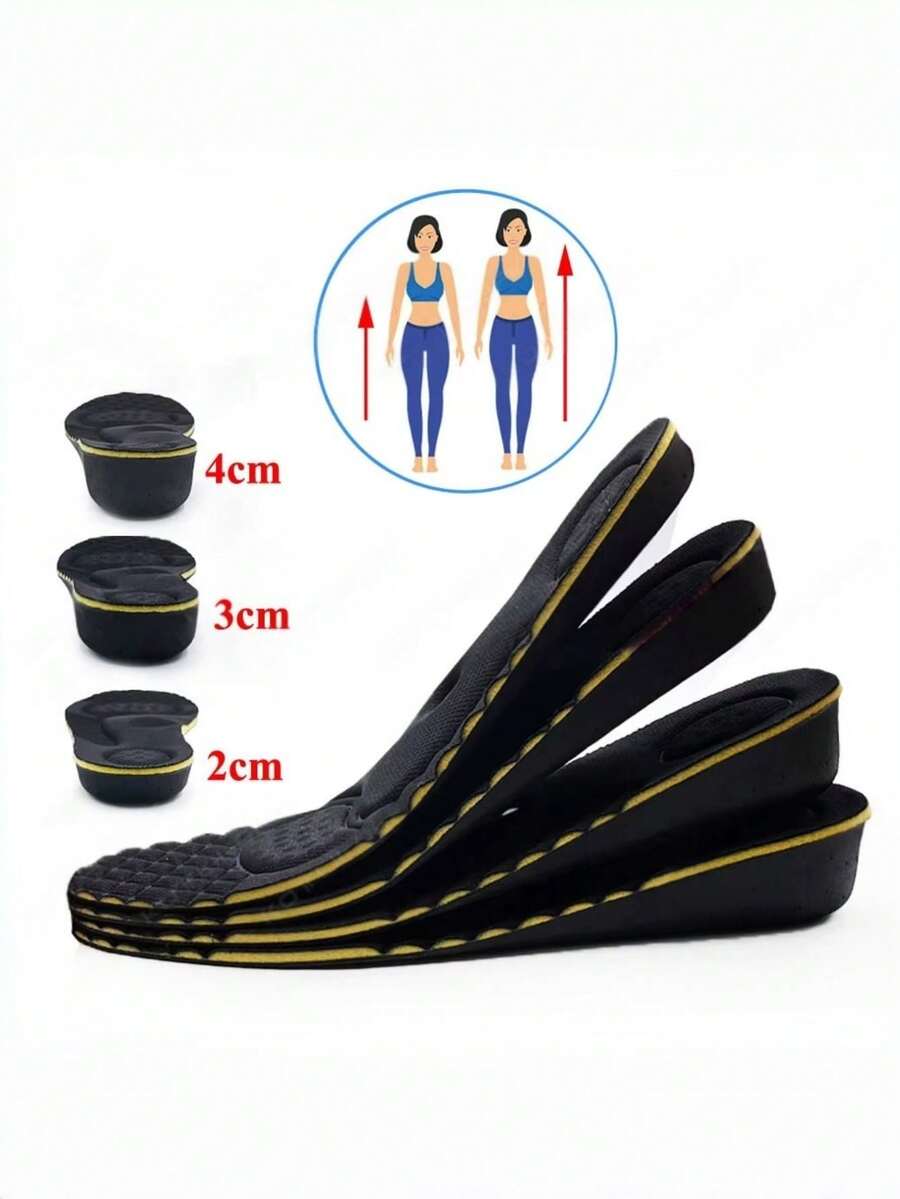 1 Pair Magnetic Arch Support Height Increasing Insoles, 2-4cm Invisible Massage Height Lift Full Length Shoe Pads For Men And Women, Suitable For Short People - Black - View 1