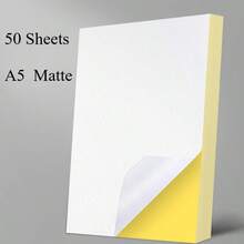 50 Sheets Printable Sticker Paper, "21*14.8cm" A5 Self Adhesive Sticker Backing For Craft Scrapbooking Inkjet Printer, White Matte,Back To School - A5 blank - View 1