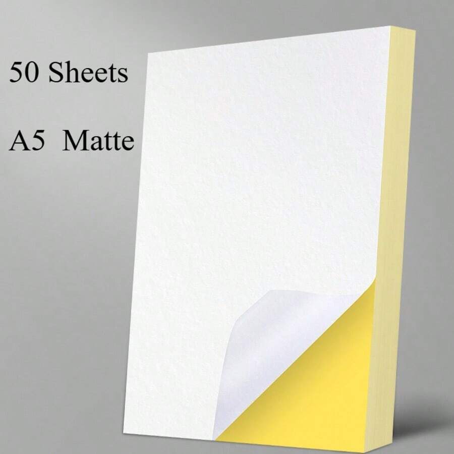 50 Sheets Printable Sticker Paper, "21*14.8cm" A5 Self Adhesive Sticker Backing For Craft Scrapbooking Inkjet Printer, White Matte,Back To School - A5 blank - View 1
