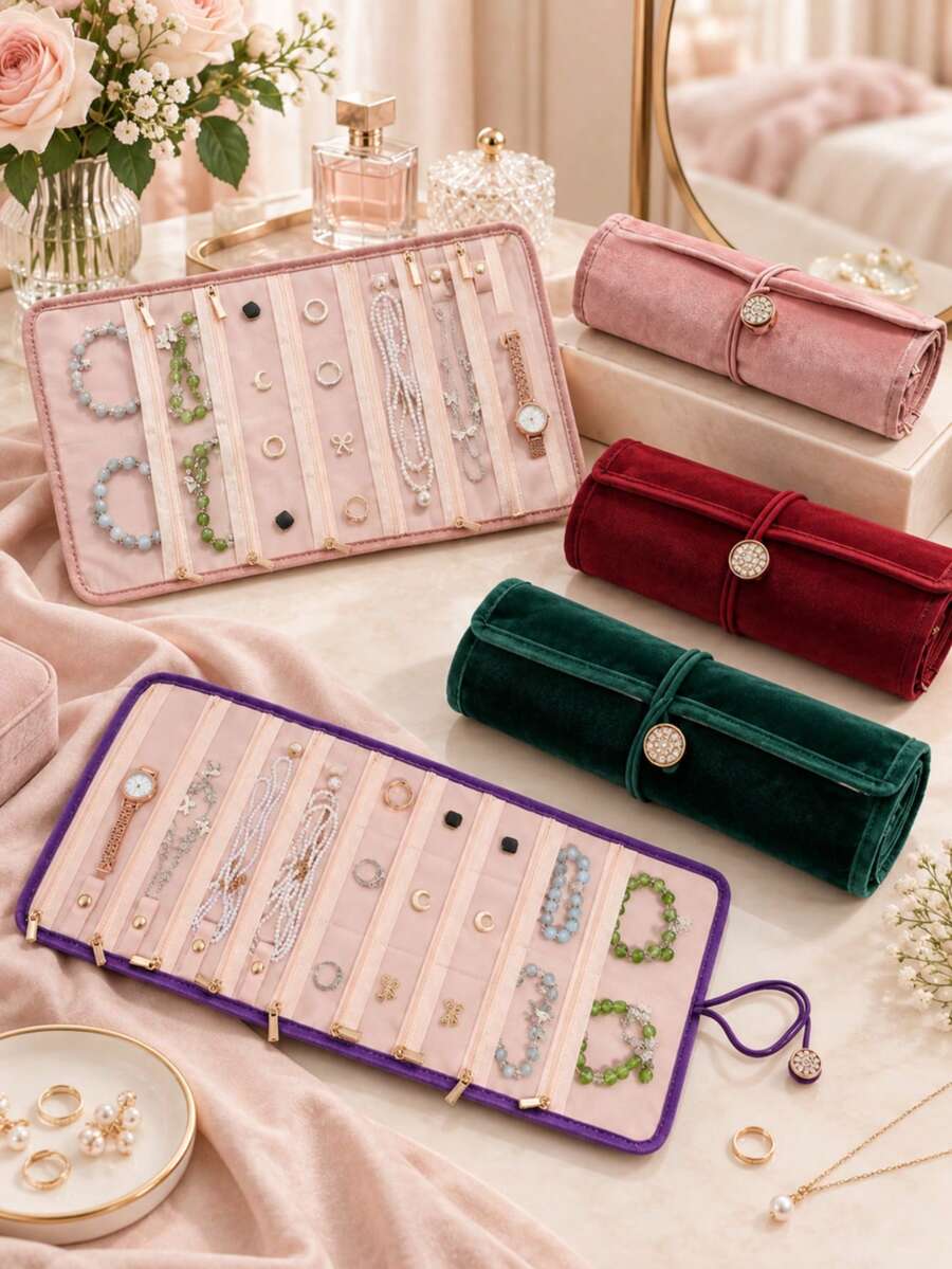 Women's Jewelry Storage Roll, Empty Bag Only, Portable Jewelry Storage Roll Bag, Travel Jewelry Box, Multi-Functional Necklace And Ring Storage Bag, Lightweight Tangle-Free Jewelry Storage, Essential Travel Jewelry Organizer - Multicolor - View 1