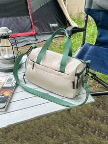 Color Blocking Shoulder Strap Design, Casual And Versatile, Multi Pocket Storage, Nylon Material, Fashionable Single Shoulder Crossbody Bag - White - View 8