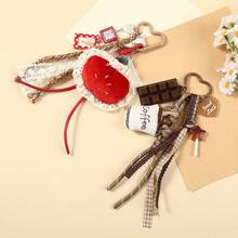 Creative Plaid Lace Tassel Fabric Strawberry Coffee Keychain Decoration Chocolate Pendant Fashion Bag Accessories - Multicolor - View 5