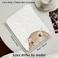 兔子蝴蝶結花卉圖案彩繪效果壓克力水晶平板保護殼，附支架，相容 Honor/，亦相容 、Apple、Galaxy Tab A9/A9 Plus/A11/A11 PLUS 及其他熱門平板機型，可折疊防彎曲，矽膠加固護角 - 款式22 - 查看 3