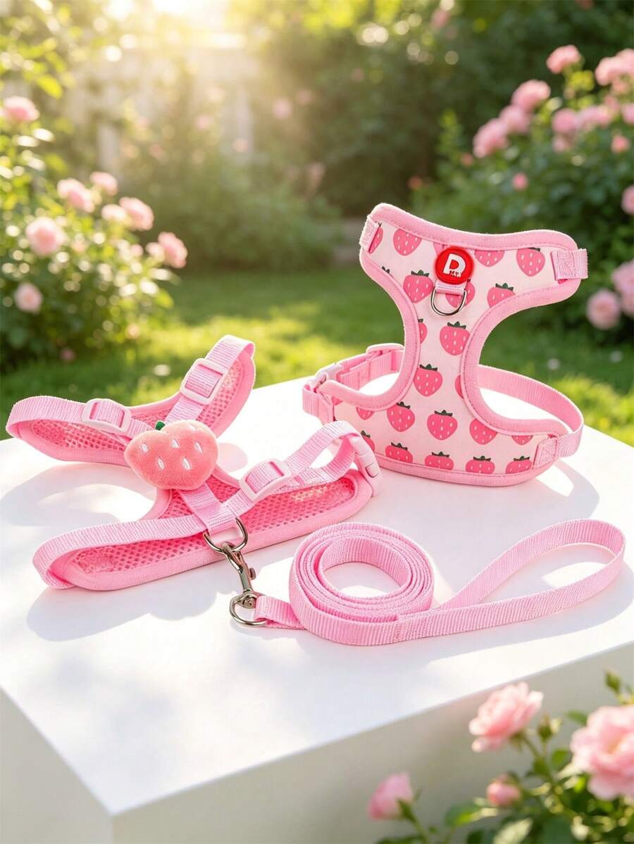 Cute Pet Harness And Leash Set, Suitable For Small Dogs, Adjustable Cat Vest Leash, All-Season, Perfect For Outdoor Dog Walking