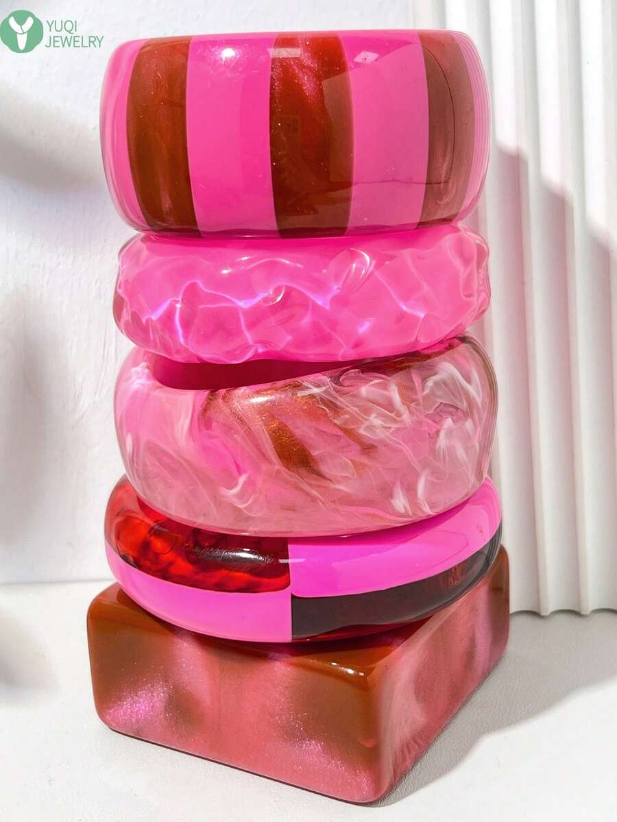 1件粉色愛心對比色珍珠與水鑽裝飾手鍊，百搭風格適合女性，街頭時尚網紅款，情人節禮物、母親節禮物