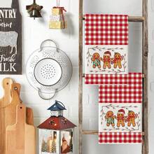 2/4pcs Christmas Bathroom Towel, Red Buffalo Check Gingerbread Man Pattern, Soft, Easy To Clean, And Reusable, Great Bathroom Decoration And Gifts, Necessities Of Life - Red - View 2