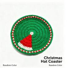 1pc Handmade Crochet Christmas Coaster, Cute Knitted Cup Mat, Insulated Table Pad For Coffee Tea Mug, Xmas Decor Gift For Girls, Winter Birthday Holiday Small Present, Desktop Tabletop Decoration - Multicolor - View 5