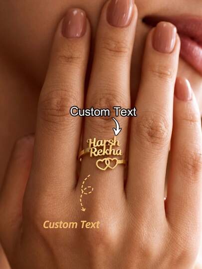 Anillo de doble nombre con forma de corazón personalizado para mujer, elegante minimalista de moda ajustable romántico para pareja, regalo significativo para novia, esposa, madre y alguien especial para aniversario, cumpleaños, Día de San Valentín y Navidad