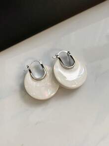 1 Pair Fashion Minimalist Synthetic Resin Geometric Hoop Earrings Suitable For Women's Party Wear - Silver - View 5