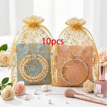 100 buah Kantong Kado Organza Motif Pusaran Emas, Kantong Serut Transparan Berbagai Ukuran, Kantong Jala yang Dapat Digunakan Kembali untuk Souvenir Pesta Pernikahan, Pembaptisan, Wisuda, Pesta Liburan, Kemasan Permen dan Perhiasan - MultiWarna - View 2