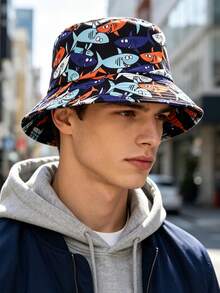 1pc Classic Star Pattern Bucket Hat, Street Style All-Season Sun Protection Hat, Suitable For Men's Street, Outdoor Walking, Vacation - Multicolor - View 12