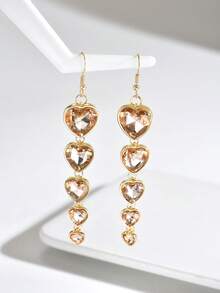 1pair Stylish Sweet Luxury Heart-Shaped Fringe Pendant Earrings With Colorful Rhinestone, Perfect For Women's Birthday Party Festival Wear - Heart Earrings - View 7