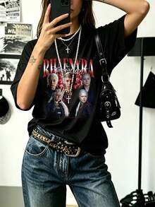 HouseoftheDragonRhaenyra Targaryen Oversize T-Shirt, Freizeit & Party, Vintage Portrait Stil - Black - View 2