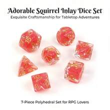 Adorable Squirrel Inlay Resin 7-Piece Polyhedral RPG Dice Set With Durable Gold Numbers - Perfect Tabletop Gaming Gift - Squirrel - View 3