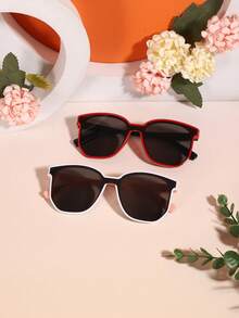 2pcs 3-8Y Kids Contrast Color Square PC Frame Lightweight Eyeglasses, Cute Two-Tone Design For Daily Party Wear With Glasses Box - Multicolor - View 7