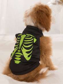 LUCKIE PAW 1pc Halloween Skeleton Print Funny Pattern Pet Vest Suitable For Small & Large Dogs Cats Indoor Outdoor - Black - View 4