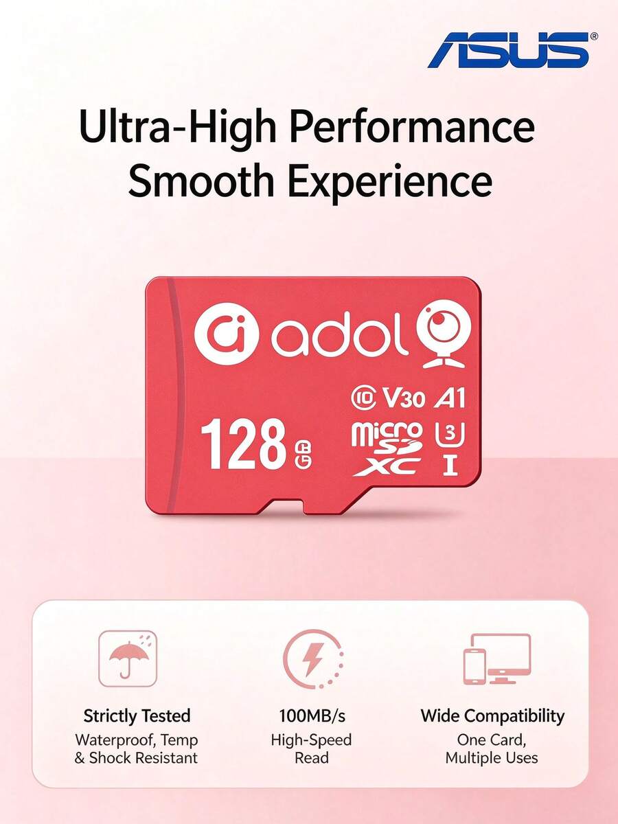 ASUS Kartu memori AC-200 TF (MicroSD), U3, V30, kecepatan baca/tulis tinggi, tingkat kinerja A1, untuk penyimpanan dashcam/kamera pengawasan. - View 1