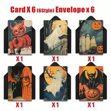 6 Sets Vintage Halloween Greeting Cards (6 Cards And 6 Envelopes), Unique Themed Design Halloween Greeting Card Set, Perfect Halloween Gift For Friends, Family And Colleagues - A - View 6