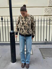 Women's Plush Leopard Print Cardigan, Autumn Long Sleeve Knit Button Sweater - Multicolor - View 5