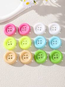 6pcs/12pcs Women's Candy Color Large Round Button Hair Clips, Y2K Cute Dopamine Bright Color Single Button Side Clips, Sweet Girl Bangs Hair Accessories, Suitable For Versatile Daily Broken Bangs Hairstyle - Multicolor - View 9