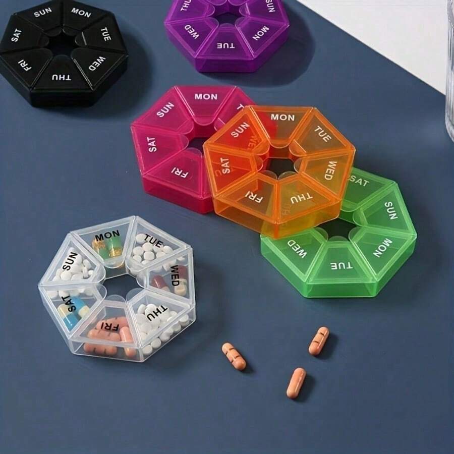 1pc Mini 7-Day Portable Pill Box: This 7-Compartment Storage Box Is Perfect For Organizing Medications. It's An Ideal Travel Pill Box, Small Pill Box, Portable Medication And Vitamin Storage Box. Large Capacity Compartments Make It Convenient To Portion Pills, Fish Oil, Health Supplements, Portable Dispensing Box, 7-Day Pill Box, Independent Compartment Medication Storage Box, Travel Medication Box, Dormitory Essential Medication Box