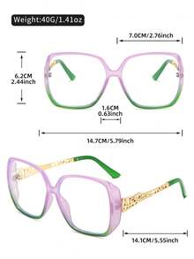 LINFEMAND 1 Pair Women's Oversized Gradient Non-Prescription Glasses, Hollow Metal Temple Design, Face-Flattering Small-Face Effect, Fashionable Contrast Color Frame, Daily Commute Office Wear, Versatile Decorative Eyewear - Clear - View 4