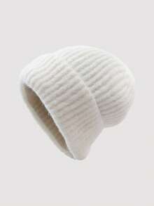 1 pieza Gorro de punto con puño, gorra de ajuste holgado de un solo unicolor unisex para protección de oídos cálida en otoño/invierno - Gorro de lana liso - Ver 35