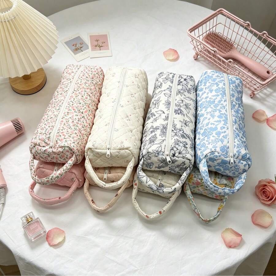 1pc Large Capacity Quilted Hair Dryer Storage Bag | Curling Iron And Flat Iron Travel Storage Box | Portable Styling Tool Storage Bag With Handle - Multiple Colors Available - A - View 1