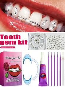 220pcs Self-Adhesive DIY Tooth Rhinestone Gem Kit, Fashion Tooth Jewelry, Crystal Rhinestones With Strong Adhesion, Ultra Shiny White Tooth Decor, Butterfly Flat Back Rhinestones, Dental Beauty Material Set, European And American Hip Hop Gothic Y2K Style, Bar KTV Party Gathering Decoration, Includes All Tools - Tooth Jewelry Set - View 2